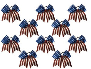 (10) Chixx Solid U.S.A. Flag Patriotic Glitter Flake Bulk Lot Wholesale Bundle Cheer Dance Softball Bows