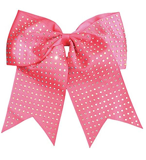 Iridescent AB Rhinestone Cheer Bow - Neon Pink