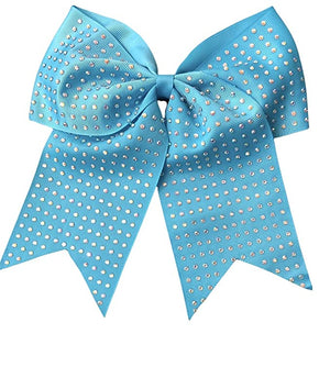 Iridescent AB Rhinestone Cheer Bow - Turquoise Blue