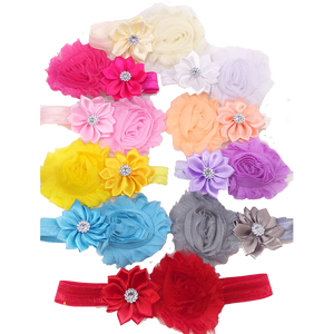 Double Chiffon and Satin Flower Headbands - Set of 10