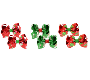 Chixx 3” CHRISTMAS Holiday Hair Bows - Infant Toddler Little Girl Hairbows - Set of 6 - Two of Each Color