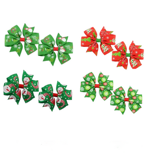 Chixx 3” CHRISTMAS Holiday Hair Bows - Infant Toddler Little Girl Hairbows - Set of 8 - Two of Each Color